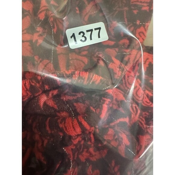 Knox Rose Blouse L Red Metallic Floral Long Sleeve V Neck Shirt Top - Picture 8 of 8